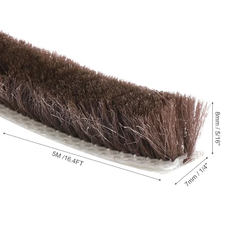 uxcell Self Adhesive Brush Seal Weather Stripping 5/16" x 1/4" x 16.4ft, Door Brush Strip for Sliding Sash Door Window Wardrobe Seal, Brown - color: Brown, size: 5/16" x 1/4" x 16.4ft