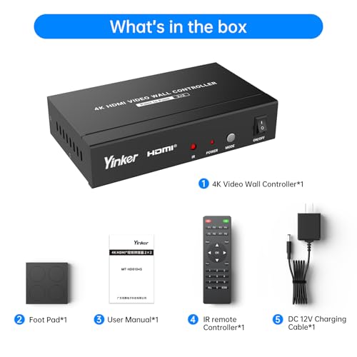 4K@60Hz Video Wall Controller 2x2, HDMI Video Wall Processor Supports 180° Rotation, 1x1,1x2,1x3,1x4,2x1,2x2,3x1,4x1 - size: 1 in 4 out - 2x2 - 180° rotate