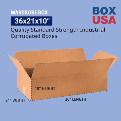 BOX USA Wardrobe Moving Boxes Flat 36"L x 21"W x 10"H 10-Pack - Corrugated Cardboard Box for Shipping, Mailing, Packing, Packaging and Storage - size: 36x21x10" Wardrobe 10-Pk