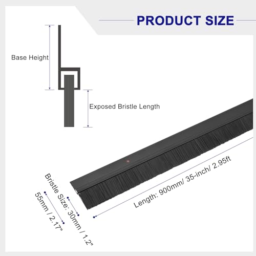 uxcell Door Brush Bottom Sweep H-Shape Aluminum Alloy Base with 1.2-inch PP Brush for Home, Industrial (35-inch L, Black) - color: Black, size: 35-inch x 1.2-inch