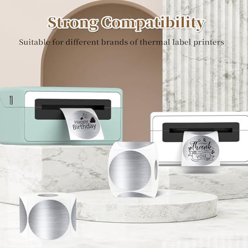 2 Inch Holographic Thermal Labels,Silver Round Thermal Printer Labels,Printable Round Thermal Printer Labels Self-Adhesive Direct Thermal Label(300pcs Brushed Silver) - color: Brushed Silver, size: 2 inch