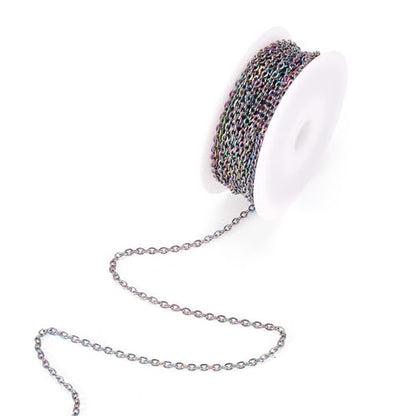 Craftdady 32.8 Feet Stainless Steel Cable Chain Link Multi-Color Unwelded Oval Cross Chain 2.5x2.5mm with Spool for Jewelry Pendant Necklace Bracelet Making - color: Multi-Colors, 10 Meters, 2.5x2.5mm