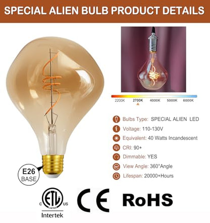 4W Filament 2700K Warm Lights,Dimmable E26 Lamp Base,1-Pack - color: Golden Special Alien (Dimmable)