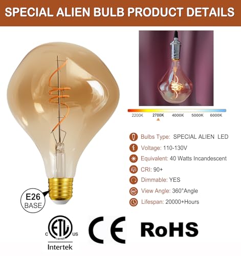 4W Filament 2700K Warm Lights,Dimmable E26 Lamp Base,1-Pack - color: Golden Special Alien (Dimmable)
