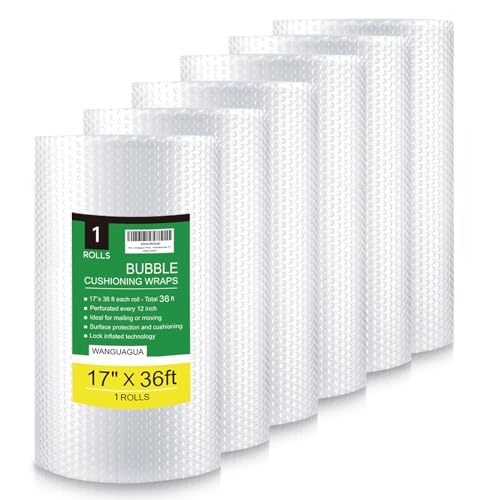 WANGUAGUA Bubble Packing Wrap, Carton of 6 Rolls 17 Inch x 36 ft - size: 17in. x 36ft. / 6 Rolls