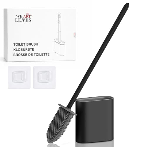 Modern Minimalist Silicone BlackToilet Brush and Holder Set – Pack of 1 Wall Mounted Toilet Bowl Brush – Long Non-Slip Handle, Flexible Bristles for Self-Cleaning & Splash-Free, Easy-Rinse Design - color: Black, size: Pack of 1