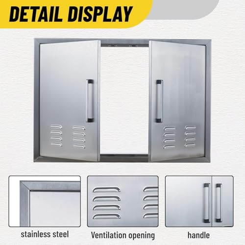 Outdoor Kitchen Doors, 30x21 Inch 304 Stainless Steel BBQ Access Door with Vent, Double Steel Doors for Outdoor Grill Island - size: 30W x 21H