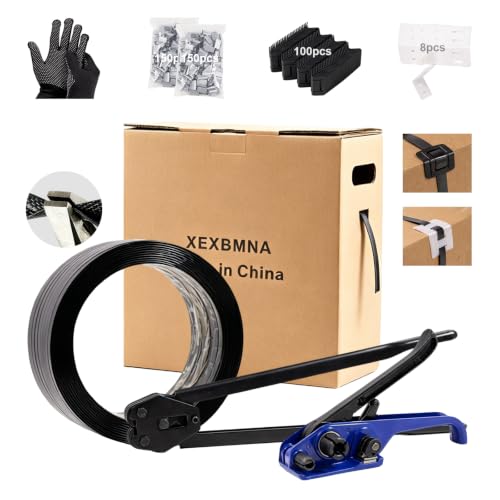 Banding Strapping Kit with 5/8" x1100 ft Polyester Band PET Strapping Roll - color: Black, size: A-PET-kit 5/8"x1100'
