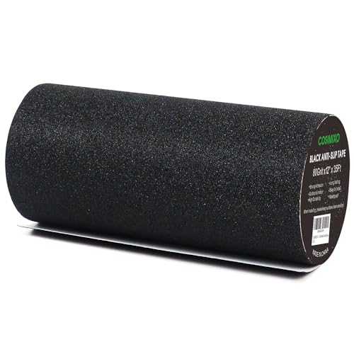 COSIMIXO 12" x 35Ft Heavy Duty Anti Slip Tape,Best 80grit Friction,Grip,Abrasive for Stairs Outdoor/Indoor,Skateboard Grip Tape Safety Non Skid Tread Staircases Anti-Slip Traction Tape Black - size: 12" x 35Ft