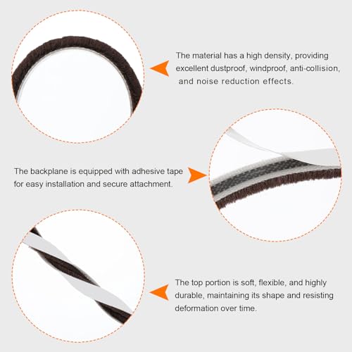 Self Adhesive Brush Seal Weather Stripping 3/16" x 3/8" x 16.4ft, Door Brush Strip for Sliding Sash Door Window Wardrobe Seal, White