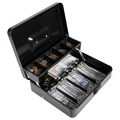 Locking Cash Box with Key Lock and Money Tray, Money Box, Lock Safe Box, Cash Money Lock Safe Box for Cash Register 11.8"x9.45"x3.54" (Black Combination) - color: Black Combination