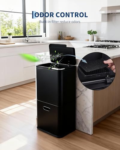 Garvee Dual Trash Can for Kitchen, 2 Compartment (33L + 28L) Garbage Can - color: Black, size: 33L+28L