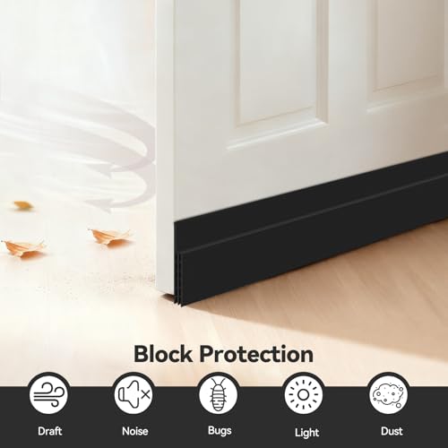 Ohuhu Wide 3.4" Door Draft Stopper, 1.4" Adhesive Weather Stripping Seal - color: Black, size: 39"L x 3.4"W
