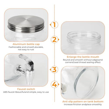 2 Pack 1 Gallon Glass Drink Dispensers with Stand, Ice Core, Spigot - size: 2 Pack 1 Gallon with Aluminum lid