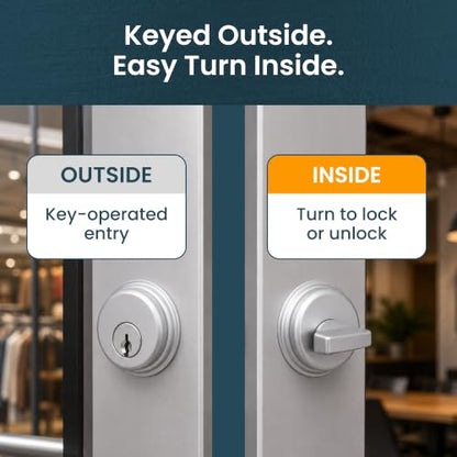 Keyed Hookbolt Set, Turnknob, Aluminum Silver, 1-1/8" - color: Aluminum Silver, size: 1-1/8" Backset, style: Turnknob