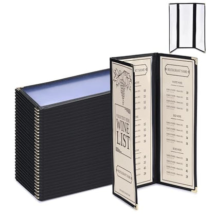 WeChef 30 Pcs 4.25 x 14" Restaurant Menu Covers 3 Page 6 View Trifold Menu - size: 4.25x14" - Tri-fold 6 View