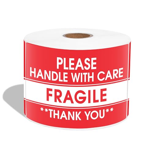 3" X 5" Fragile Stickers for Shipping Please Handle with Care - color: Red/White (Fragile Handle With Care)