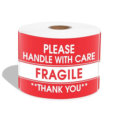 3" X 5" Fragile Stickers for Shipping Please Handle with Care - color: Red/White (Fragile Handle With Care)