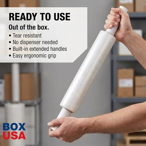 BOX USA Stretch Wrap Extra Wide Stretch Film Roll (4 Rolls) - 20 in Wide & 1000 ft long Clear Plastic Wrap with Handles for Pallet Wrapping Shipping Moving - size: 20" X 1000' (4 Rolls)
