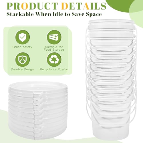 10 Pack 2.1 Quart White Plastic Storage Buckets with Airtight Lids & Built-in Handles, Stackable Containers for Dry Food, Pantry & Household Organization