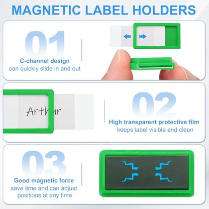 uxcell 20 Pcs Magnetic Label Holders, 2.4 x 1.2 Inch Data Card Holder with Paper Cards and Protective Films for Shelf White Board Toolbox Metal Wall Cabinet Drawer, Green - color: Green, size: 2.4 x 1.2 Inch