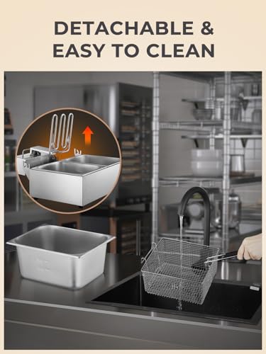 HOUSNAT Commercial Deep Fryer with Basket, 3400W 20.7QT/19.6L Electric Deep Fryer with 2 x 6.35 QT Removable Baskets, Stainless Steel Countertop Fryer for Restaurant or Home Use