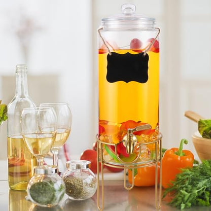 1.5 Gallon Drink dispenser, Glass Beverage Dispenser With Stand, Drink Dispensers for Parties With Stainless Steel Spigot + Marker & Chalkboard 100% Leakproof. Perfect For Parties And Daily Use - size: 1.5 Gallon