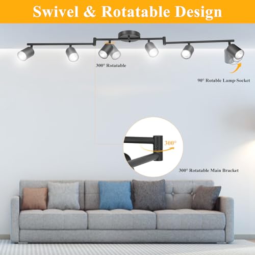 BoostArea LED 6 Light Track Lighting Kit, Black 6 Way Ceiling Spot Lighting, Flexibly Rotatable Light Head for Kitchen, Living Room, Bedroom, GU10 Bulb Not Included - color: 6 Light