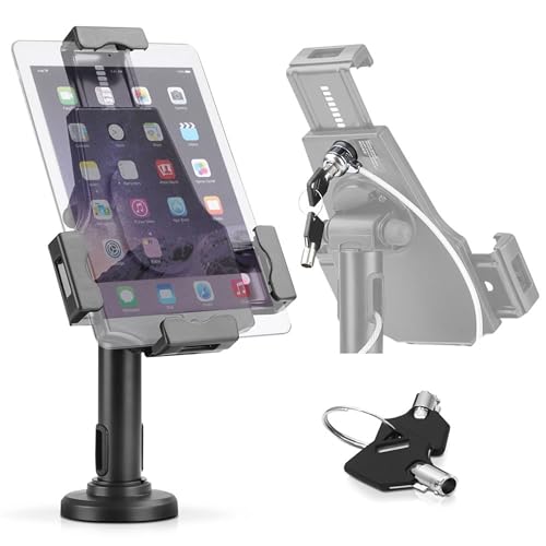 Pyle PSPADLK8 Anti-Theft Tablet Security Stand Kiosk - Table Mount Desktop Tablet Case Holder with Lock, Adjustable Clamp Arm, Internal Cable Routing, for iPad, Kindle, Samsung, Android Tablets - size: ‎9.25 x 2.5 x 10 inches, style: Table Mount Stand