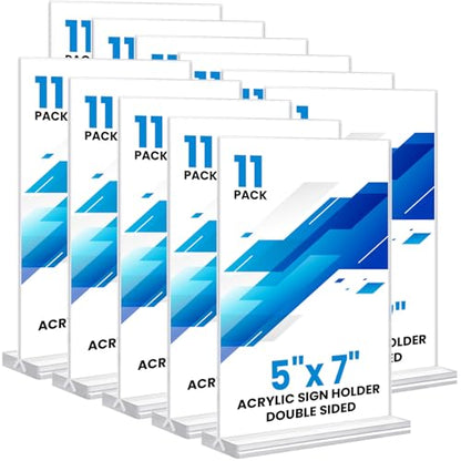 Acrylic Sign Holder 5x7, 11 Pack Clear TableTop Sign Holder-Sided, Plastic Flyer Display Holder with Vertical Base, Clear Flyer Stand Menu Table Display Holders for Restaurants Office Store Show Fair - color: Vertical 11 Pack 5x7