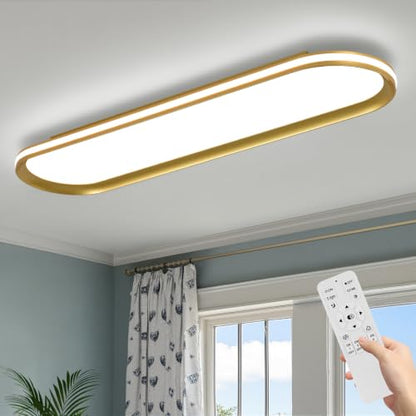 ADISUN Modern LED Ceiling Light Dimmable Linear Ceiling Light 31in Semi Flush Mount Long Lights with Remote Control and Side Lighting for Living Room Kitchen Dining Room Gold - color: Gold-1Pack, size: 31 Inch