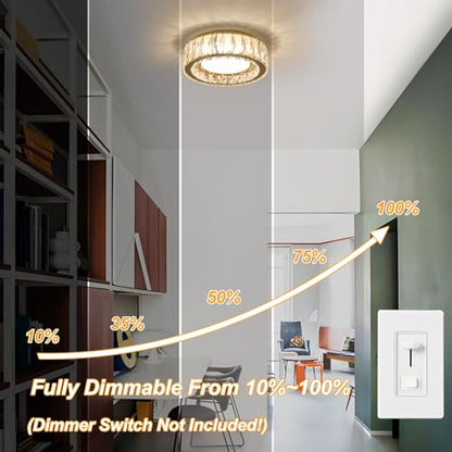 11 Inch Dimmable Luxury Crystal LED Flush Mount Ceiling Light - color: Gold, size: 11 Inch