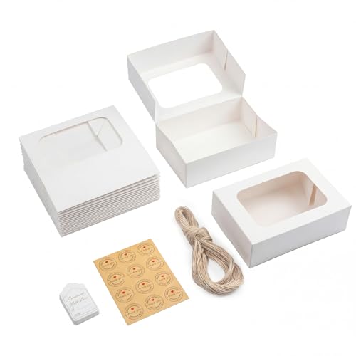 YEKTFS 24Pcs Cookie Boxes with Window, 9x6x3In Bakery Boxes for Gift Giving - color: White