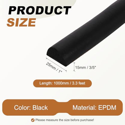PATIKIL 3.3FT Solid Rubber Weather Stripping, 1" W x 3/5" H Self Adhesive D Shape EPDM Rubber Seal Strip Gasket for Door Frame Window Insulation RVs Furniture Cabinets, Black - size: 3.3FT x 1"W x 3/5"H