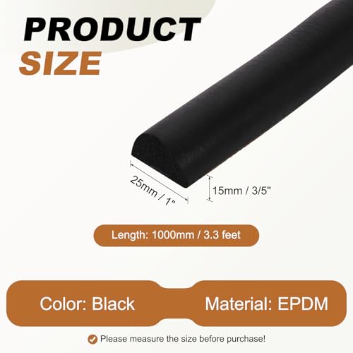 PATIKIL 3.3FT Solid Rubber Weather Stripping, 1" W x 3/5" H Self Adhesive D Shape EPDM Rubber Seal Strip Gasket for Door Frame Window Insulation RVs Furniture Cabinets, Black - size: 3.3FT x 1"W x 3/5"H