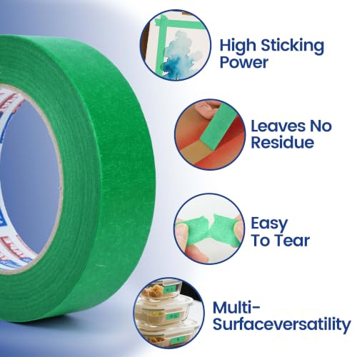 Adhes Green Masking Tape Painter Tape Dispenser 25mm x 50m - size: 1‘’ x 55yds