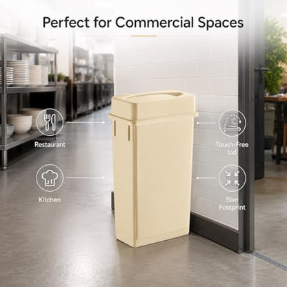23 Gallon Slim Rectangular Commercial Trash Can, Heavy Duty Plastic Indoor Waste Bin for Kitchen, Office, Restaurant, School, Restroom & Janitorial Use (Beige, with Lid) - color: Beige