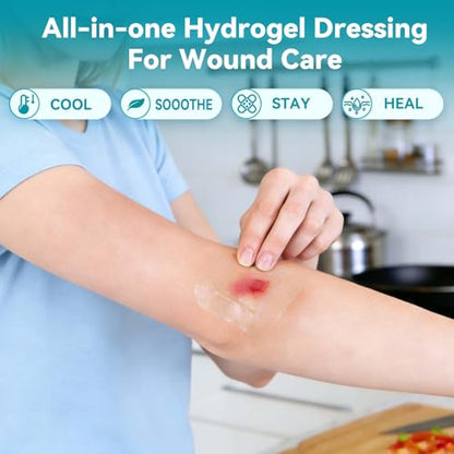 Dimora Hydrogel Burn Pads with Border 6" x 6" (4" x 4" Pad) – Sterile Burn & Wound Dressing with Instant Cooling Relief for Minor Burns, Cuts & Abrasions, Soothing Moist Waterproof Bandages (5 Count) - size: 6" x 6" (4" x 4" Pad)-5 Count