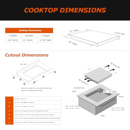 36 Inch Induction Cooktop 5 Burners, Drop-in, Hardwired, Black - size: 36 Inch