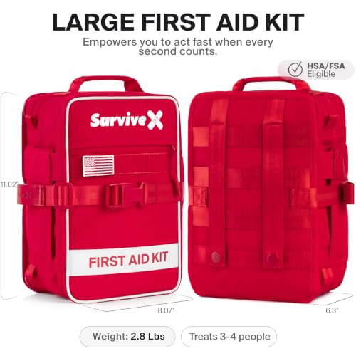 SurviveX Large First Aid Kit, Emergency Kit for 3-4 People, Pack of 2 - size: Large (Pack of 2)