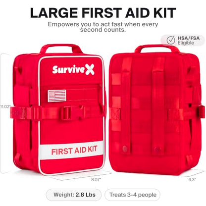 SurviveX Large First Aid Kit, Emergency Kit for 3-4 People, Pack of 2 - size: Large (Pack of 2)