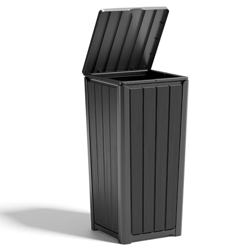 Fancyango Resin Outdoor Trash Can with Lid, 30 Gallon, Black - color: Black, size: 30 Gallon