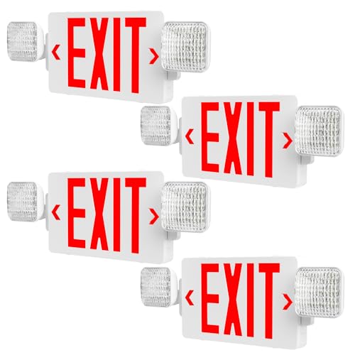 Amico 4 Pack Commercial Red Double-Sided Exit Sign with Large LED Light - color: Red
