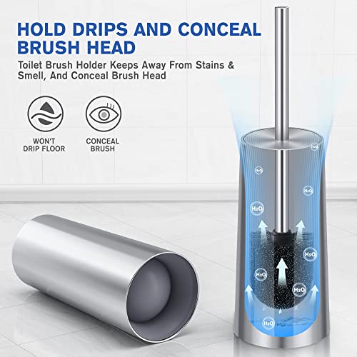 Toilet Brush and Holder, Toilet Brush 304 Stainless Steel, Toilet Bowl Brush for Bathroom Toilet-Ergonomic, Elegant,Durable - color: Silver