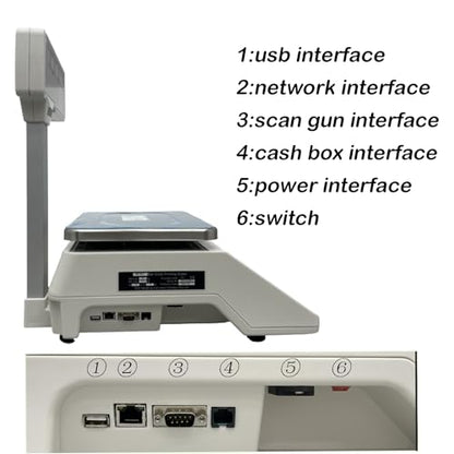 INTBUYING Commercial Digital Scale with Thermal Printer 4-Window Pole Double-Sided LCD with Label Max 66lb 110V Portable for Warehouse Restaurant Bakery