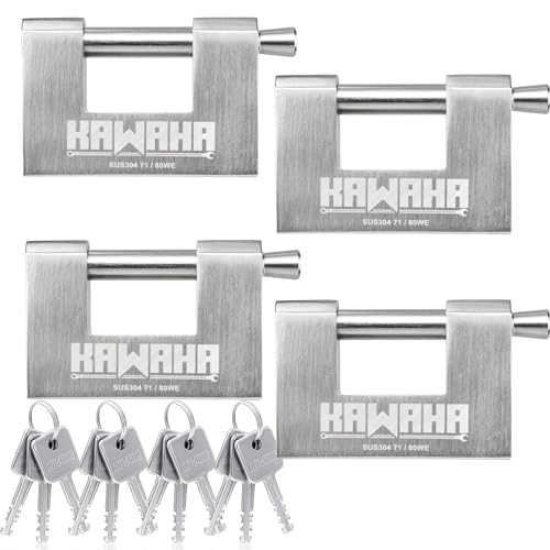 71/80-4PS Stainless Steel D-Shaped Padlock with Stainless Steel Keys for Garage Door, Containers, Shed, Locker and Warehouse (3-1/8 inch, Keyed Alike - 4 Pack) - color: Keyed Alike - 4 Pack, size: 3-1/8 Inch
