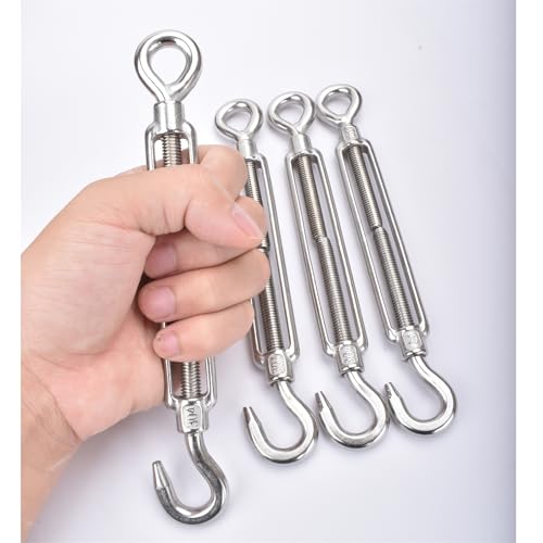 M8 Turnbuckle,5/16" Thread Stainless Steel Hook & Eye Alele Stainless Steel 304 Turnbuckle Heavy Duty Wire Rope Tension 4pcs (M8 Turnbuckle) - size: M8 Turnbuckle