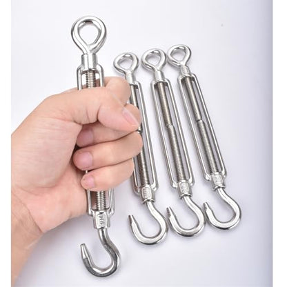 M8 Turnbuckle,5/16" Thread Stainless Steel Hook & Eye Alele Stainless Steel 304 Turnbuckle Heavy Duty Wire Rope Tension 4pcs (M8 Turnbuckle) - size: M8 Turnbuckle