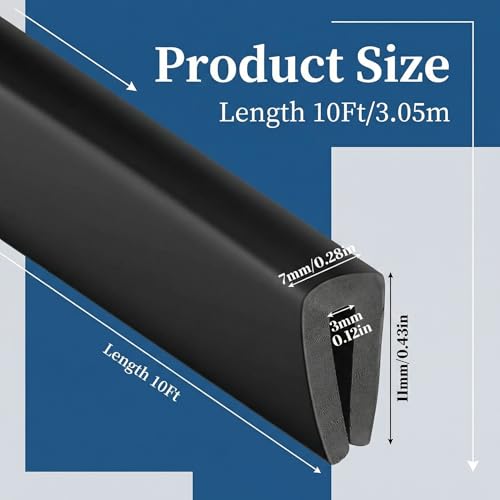 Kingdder 1/8" U Channel Rubber Edge Trim, 1/8" U, 10 Feet Long,Black - color: Black, size: 1/8" U, 10 Feet Long, Black
