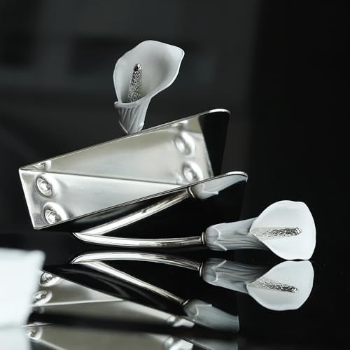 Napkin Holder for Table, Upright Paper Dispenser with Lily (silvery),wedding gift - color: Silver